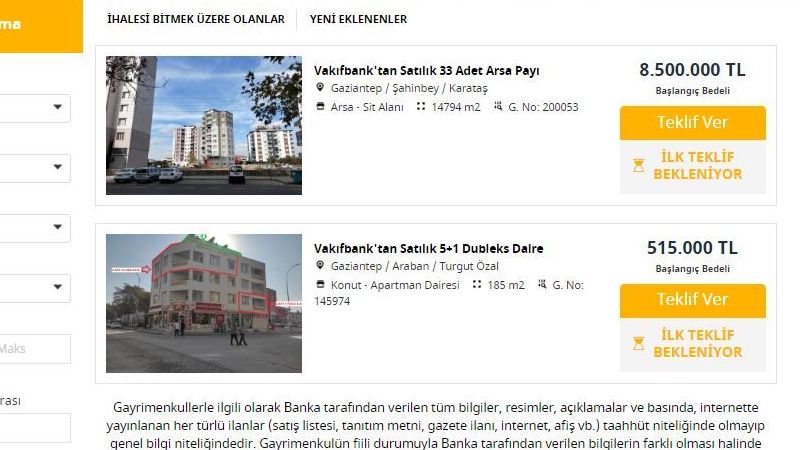 Gaziantep'te Artan Gayrimenkul Fiyatlarına, Vakıfbank'tan Müdahale! Arsa Ve Dubleks Daire, Yüzde 3'lük Teminat İle Satışta! 3