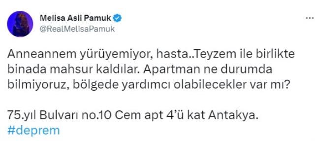 Herkesi etkiledi; Melisa Aslı Pamuk’u harekete geçirdi! Deprem sonrası yardım çağrısında bulunan ünlü oyuncu, ailesinin sağlık durumuna ilişkin bilgi verdi… 2