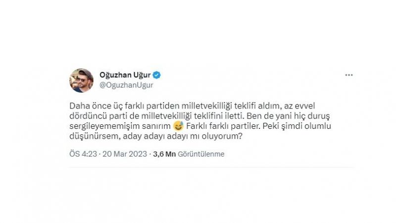 Oğuzhan Uğur İçin Milletvekilliği Teklifleri Gelmeye Devam Ediyor! Dört Partiden Teklif Alan Uğur, Şimdi De Kendini Eleştirdi! 3