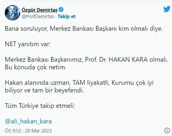 Merkez Bankası başkanı kim olmalı? Ekonomist Özgür Demirtaş’ın önerdiği isim sosyal medyada tartışma yarattı! 2