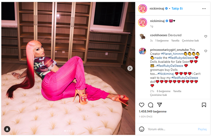 Ünlü rapçi Nicki Minaj daracık pembe pantolonuyla kalça şovu yaptı! Paylaşımına milyonlarca beğeni geldi 2