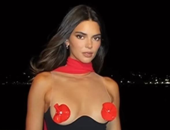 Ünlü model Kendall göğüslerini açıkta bırakan elbisesi içinde sınırları zorladı! Yapraklarla göğüs ucunu gizlemek isteyince… 2