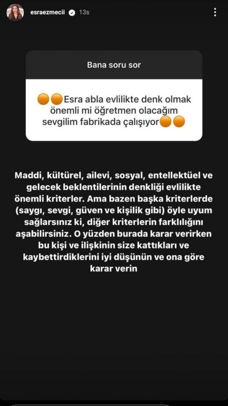 Esra Ezmeci'den ilişki tavsiyeleri: Aşkta statü denkliği önemli mi? Biri öğretmen diğer işçi... 2