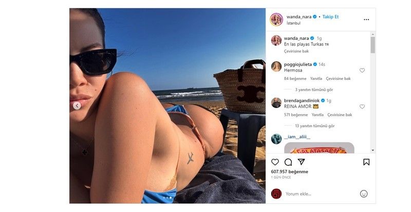 Wanda Nara’nın bikinili pozları nefes kesti! Plajda sere serpe uzanan güzele rekor beğeni… İstanbul’daki hayatını dünyaya açtı 3