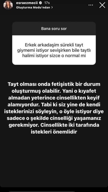 Erkeklerin sevgilileri için kıyafet tercihleri olay yarattı! Biri tayt ile cinsel ilişki istedi, diğeri 'kapalı giyin' dedi... Esra Ezmeci'nin yanıtları... 2