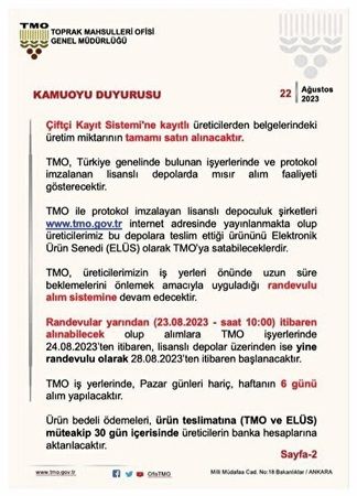 TMO’dan beklenen açıklama geldi: Mısır için ton alım fiyatını belirledi, rakamı duyurdu! İşte 2023 mısır alım fiyatı 3