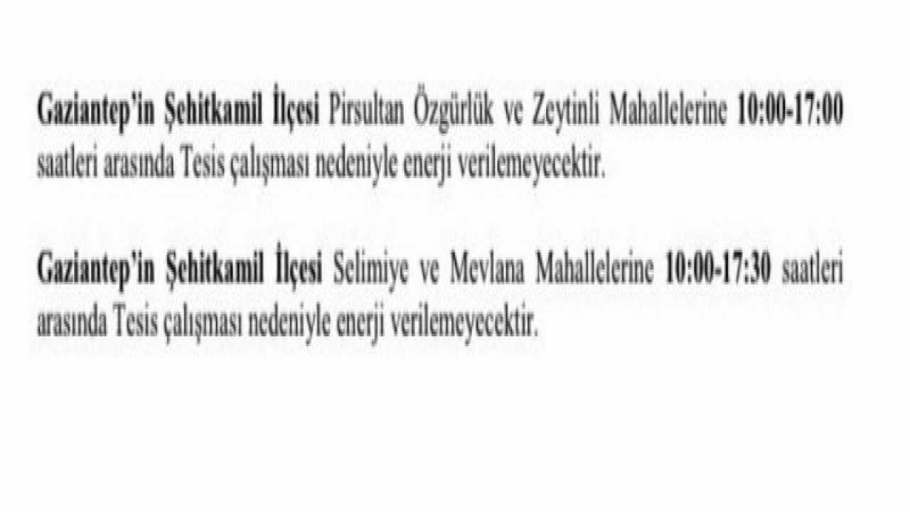 Gaziantep'te BUGÜN yine elektrik kesintisi var