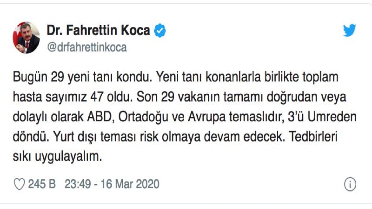 Sağlık Bakanı Koca'dan corona virüsü açıklaması: Vaka sayısı arttı