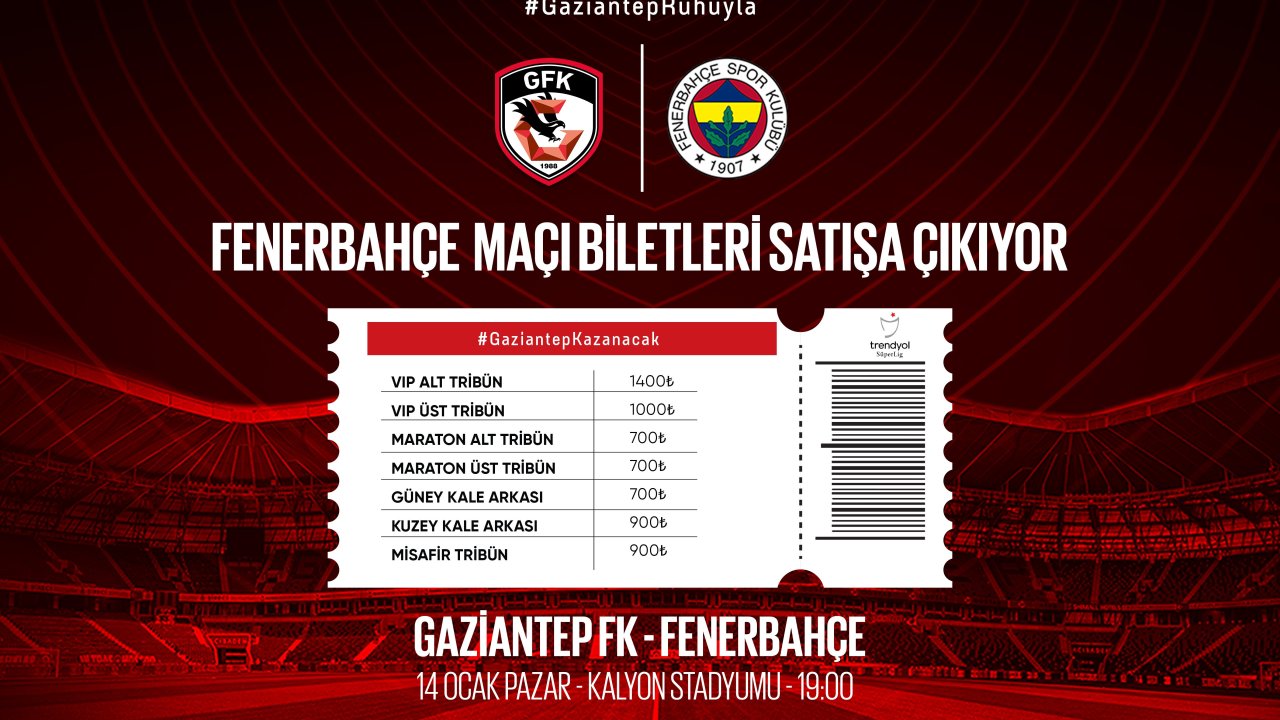 Gaziantep FK-Fenerbahçe maçı biletleri satışta