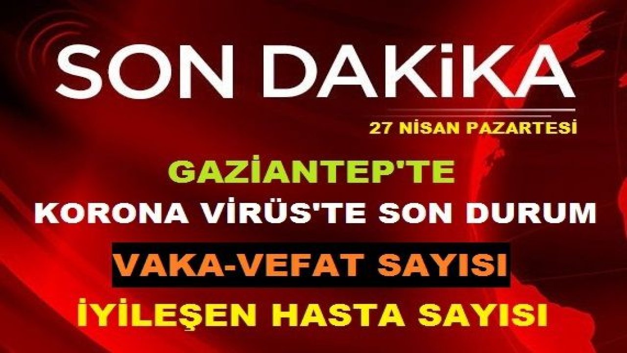 Gaziantep'te Korona Virüs'te Son Durum...Vaka,Vefat Sayısı 27 Nisan 2020 Pazartesi Kaç Oldu?Yoğun Bakımda Kaç Kiş Var?İyileşen Hasta Sayısı,Test Sayısı 27 Nisan 2020'de Gaziantep'te Kaç Kişi?