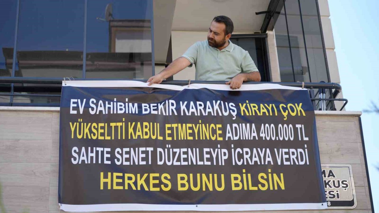 Gaziantep'te EV SAHİBİNİN KİRACIYA KUMPASINA PANKARTLI AFİŞ: 'Ev Sahibi 4 bin TL'lik senedi 400 bin TL YAPTI!'