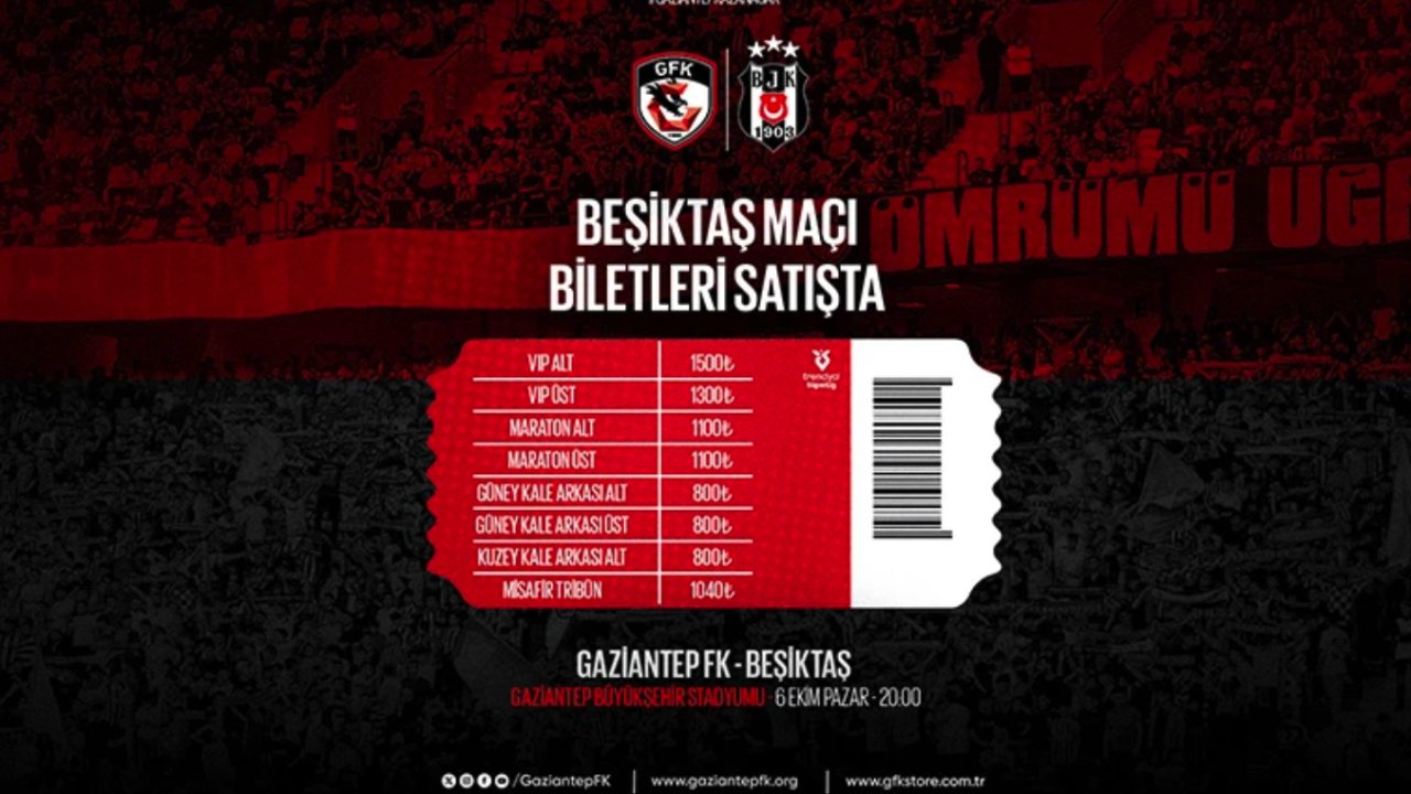 Gaziantep FK-Beşiktaş maçının biletleri satışa çıktı