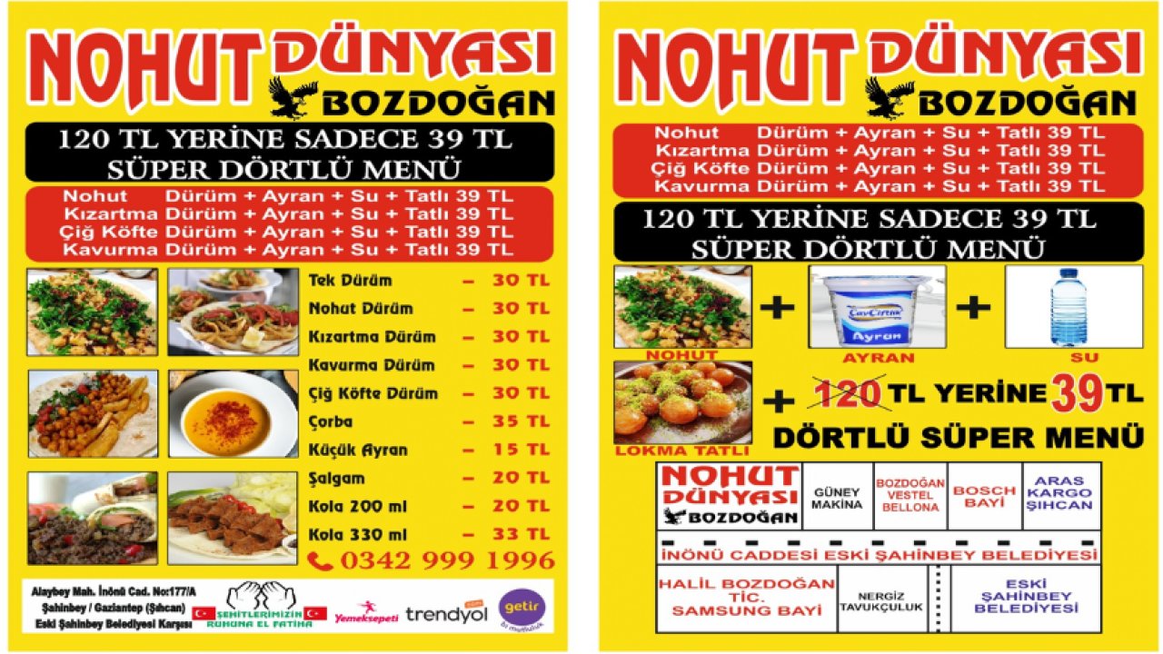 GAZİANTEP BÖYLE UCUZLUK GÖRMEDİ! Gaziantep'te Nohut Dürümü, Ayran, Su ve Tatlı Sadece 39 TL'ye