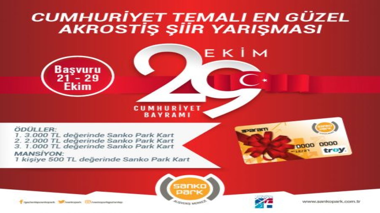 SANKO PARK'TAN ÖDÜLLÜ CUMHURİYET BAYRAMI ŞİİR YARIŞMASI