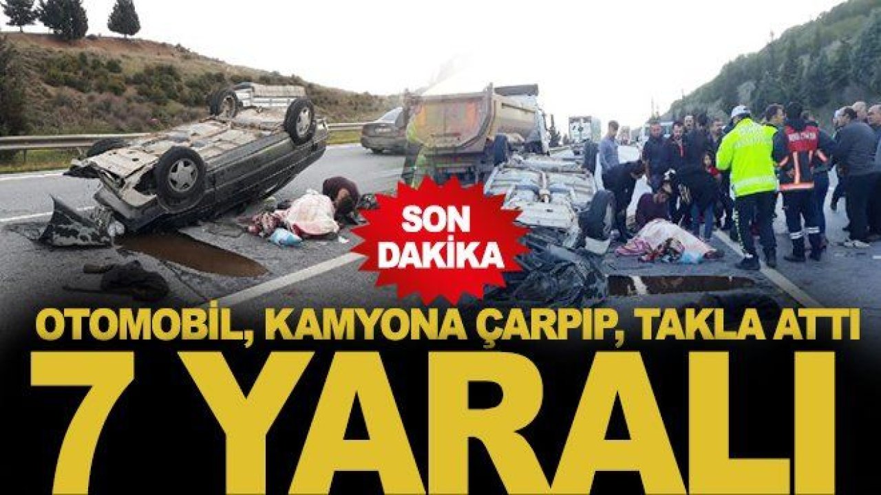 Feci kaza! Otomobil kamyona çarpıp, takla attı