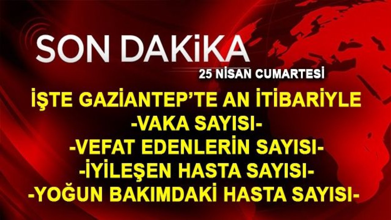 Son Dakika...Gaziantep'te Vefat Sayısı Artıyor...Gaziantep'te An İtibariyle Vefat-Vaka ve İyileşen Sayıları...25 Nisan 2020(Cumartesi)