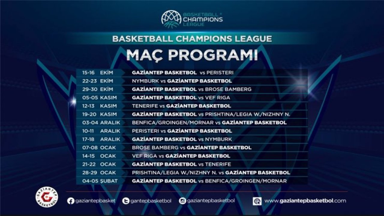 Gaziantep Basketbol'un maç programı belli oldu