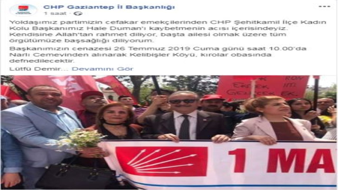 CHP Şehitkamil Kadın Kolları Başkanı vefat etti