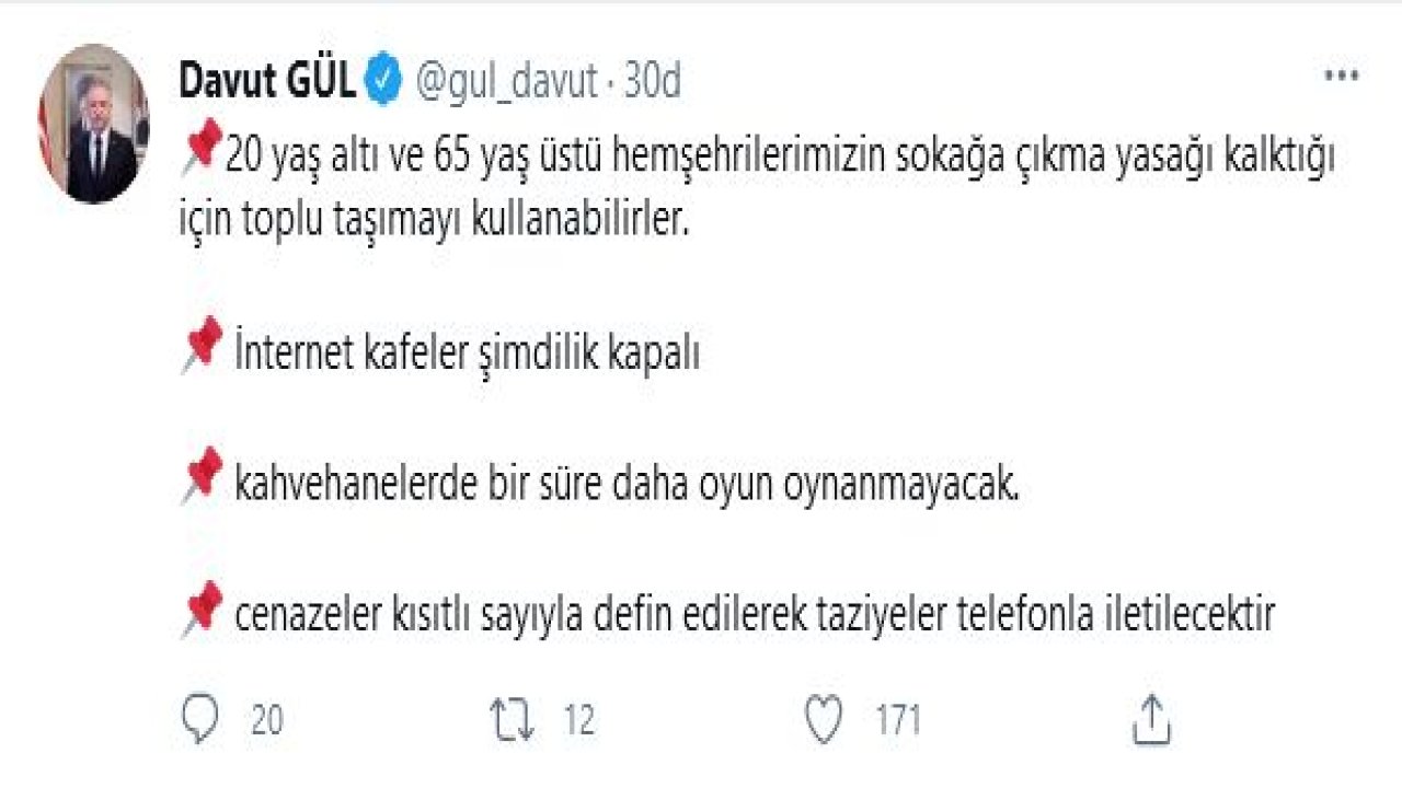 Vali Gül'den Normalleşme ile ilgili bilgilendirme