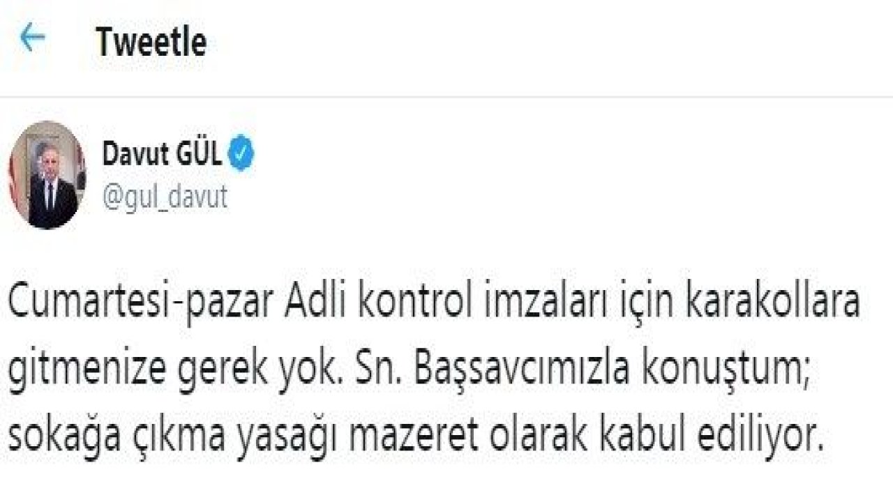 Vali Gül:Adli Kontrol İmzaları İçin Karakollara Gitmenize Gerek Yok #EvdeHayatVar