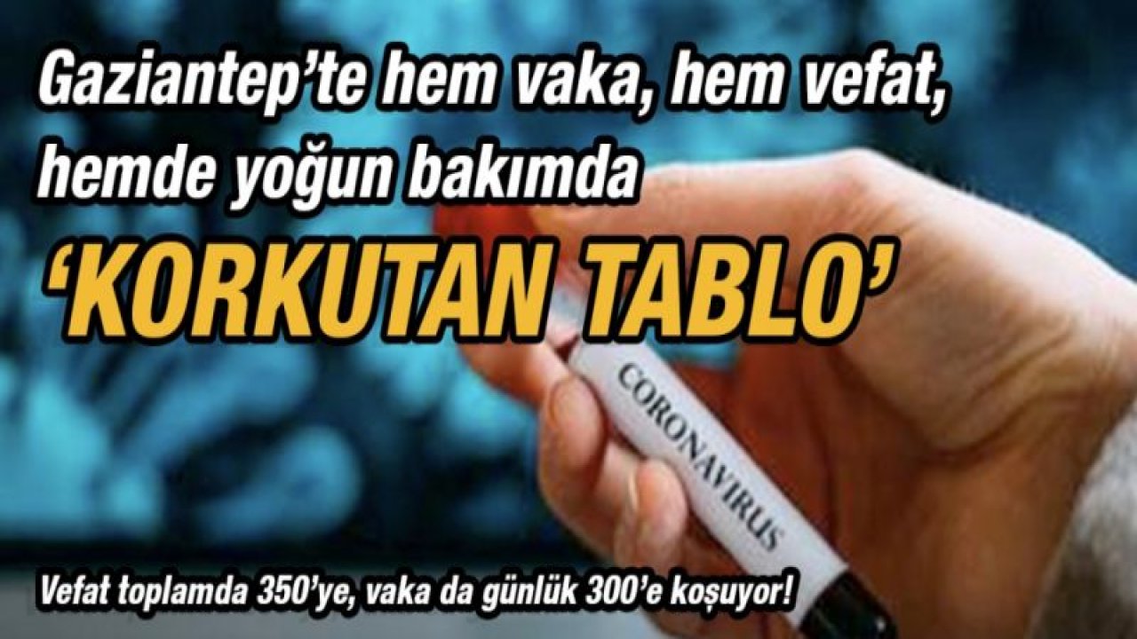 Gaziantep’te hem vaka, hem vefat, hemde yoğun bakımda ‘KORKUTAN TABLO’  Vefat toplamda 350’ye, vaka da günlük 300’e koşuyor!