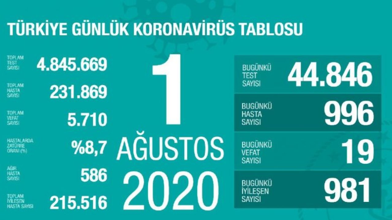 Bakan Koca, güncel corona virüsü verilerini açıkladı İşte 2 Ağustos tablosu…