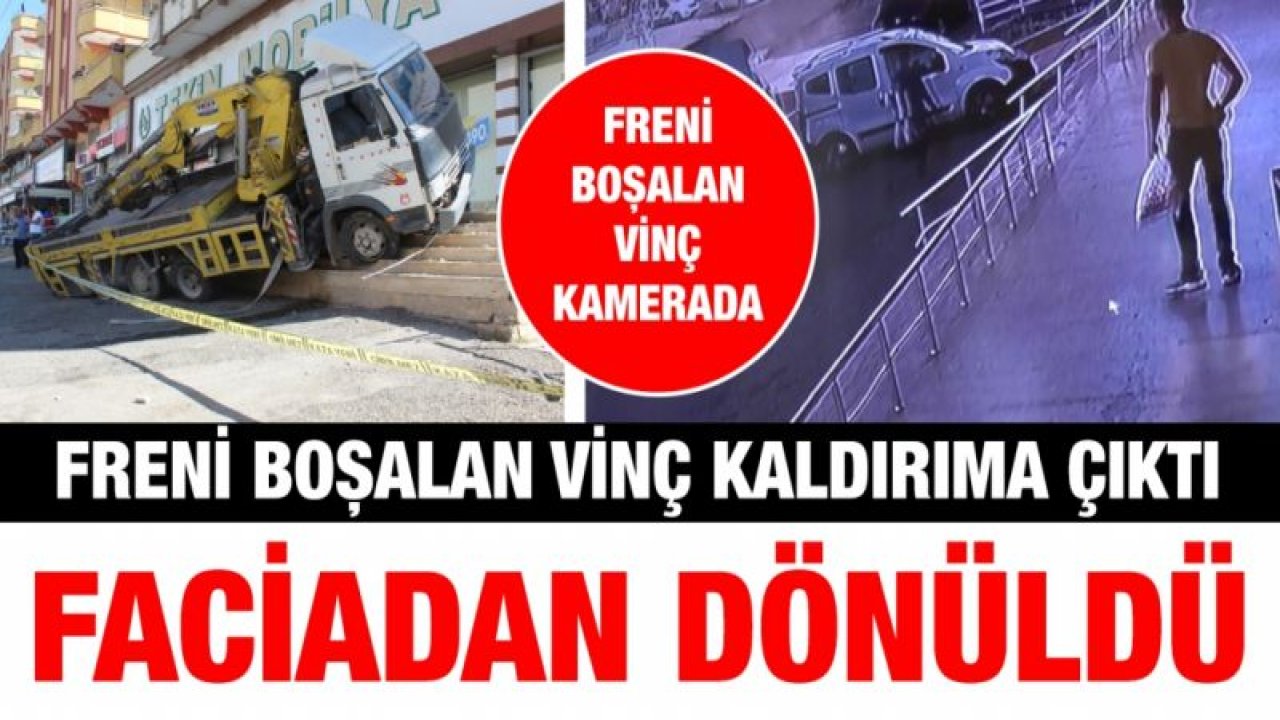 Freni boşalan vinç kaldırıma çıktı faciadan dönüldü