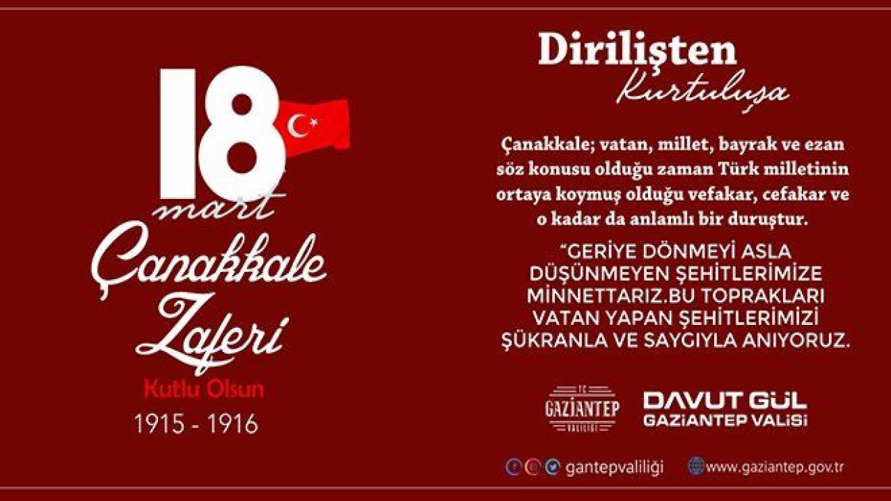 Vali Gül'ün 18 Mart Şehitler Günü Mesajı