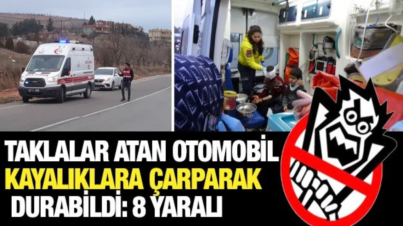 Taklalar atan otomobil kayalıklara çarparak durabildi: 8 yaralı