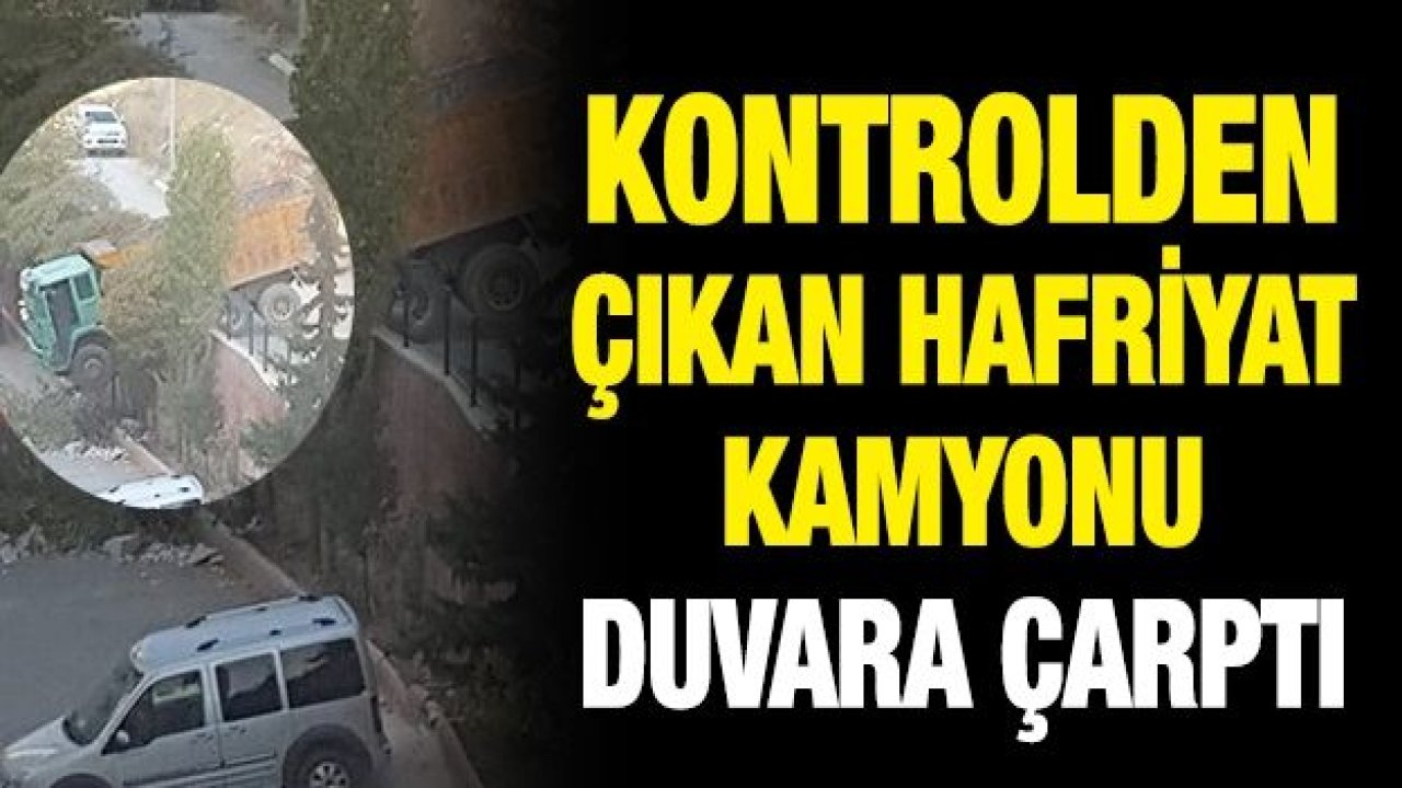 Kontrolden çıkan hafriyat kamyonu duvara çarptı