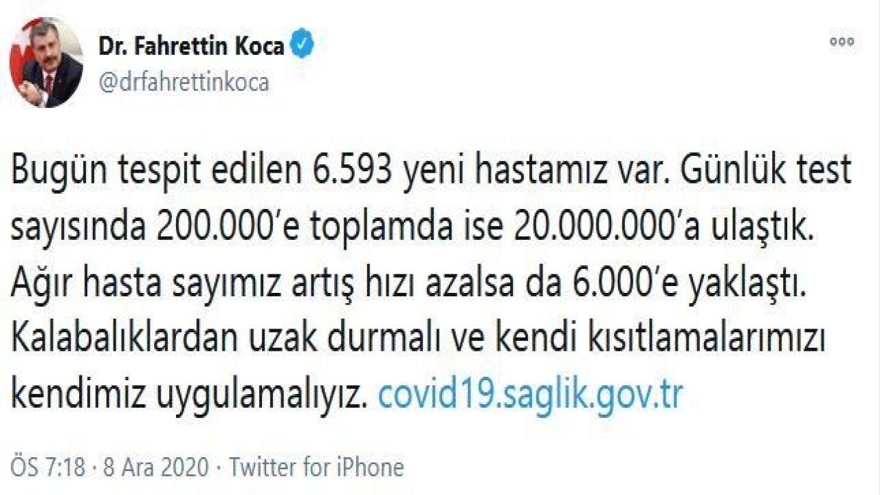 Güncel vaka ve vefat sayısı açıklandı! İşte 8 Aralık corona tablosu