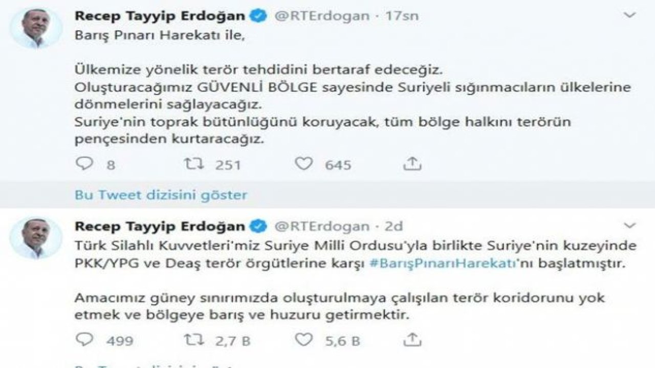 Erdoğan: Barış Pınarı Harekatı başladı