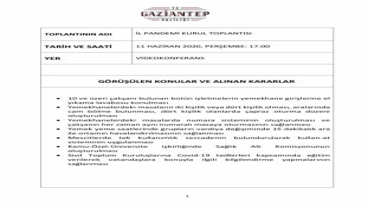 İşte Gaziantep İl Pandemi Kurulunun aldığı yeni kararlar ne?