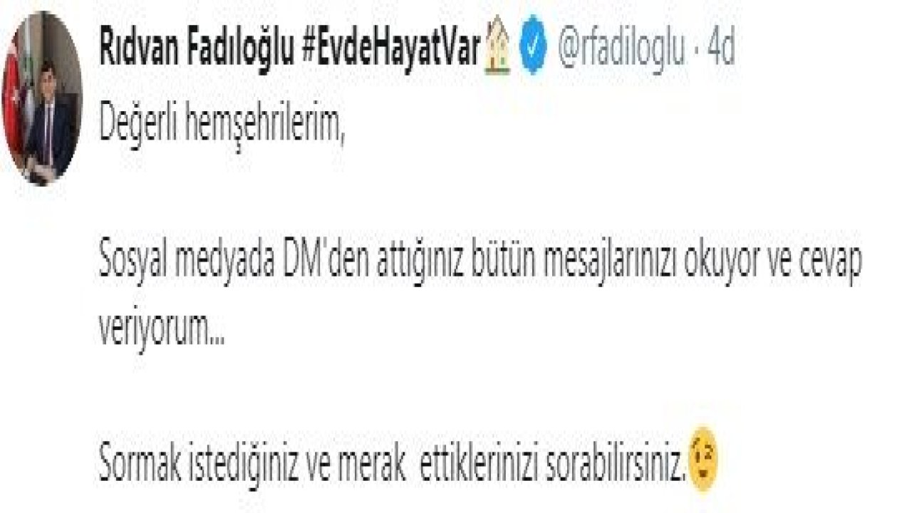 Fadıloğlu vatandaşların sorularını Twitter üzerinden cevaplıyor