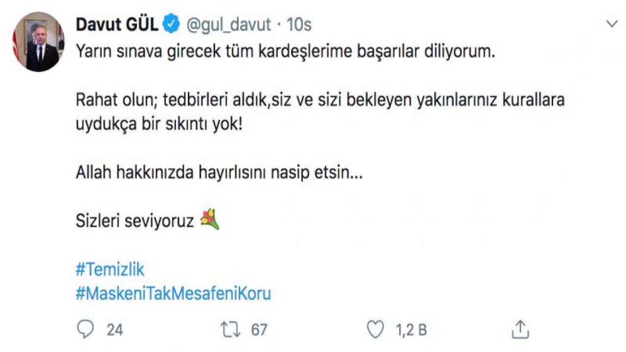 Vali Gül'den sınava girecek öğrencilere mesaj