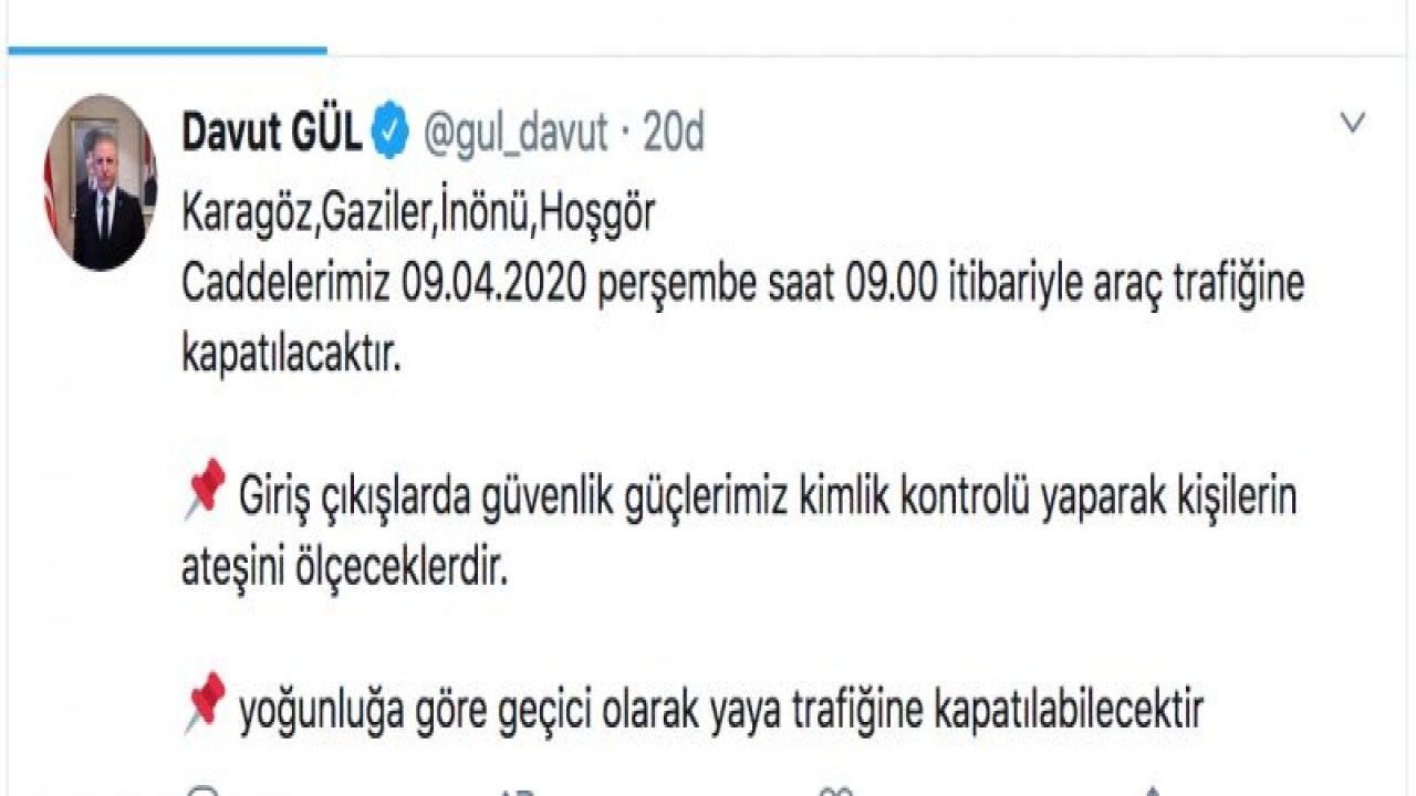 Son Dakika...Gaziantep Valiliğinden flaş karar! O caddeler trafiğe kapatılıyor