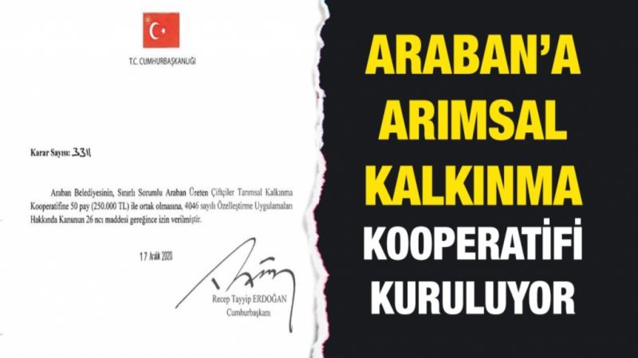 Araban ilçesine tarımsal kalkınma kooperatifi kuru