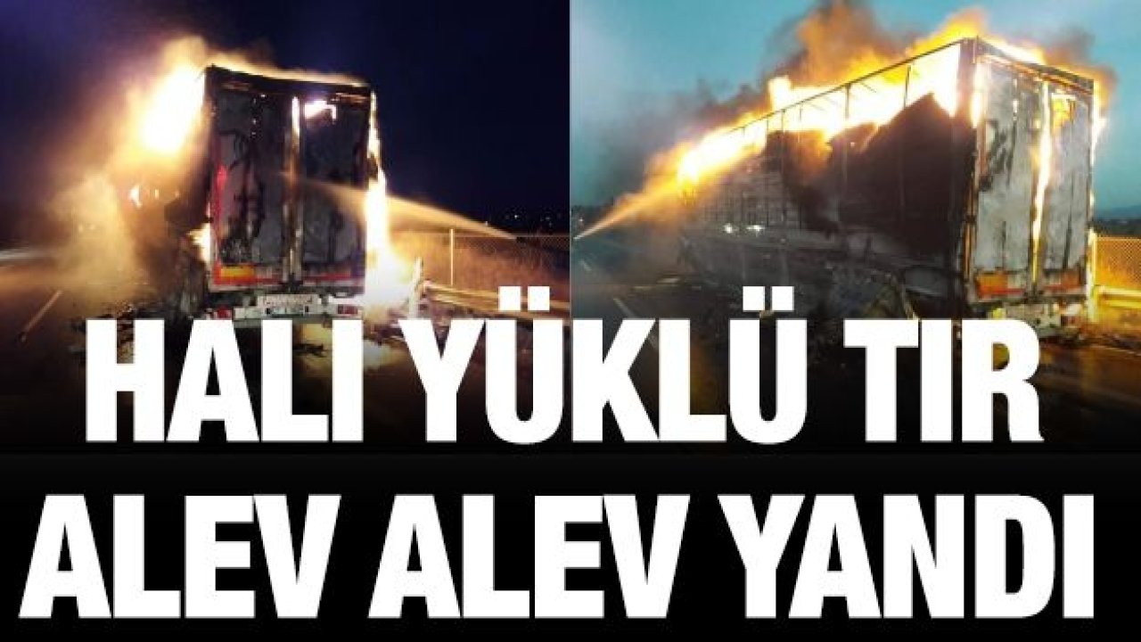 Halı yüklü tır alev alev yandı