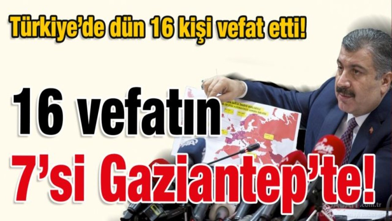 Türkiye’de dün 16 kişi vefat etti!  16 vefatın 7’si Gaziantep’te!