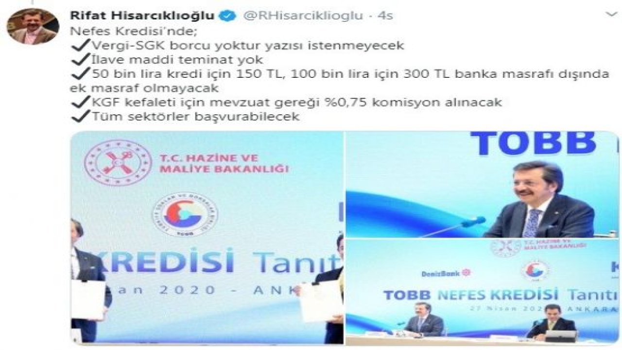 TOBB Başkanı Rifat Hisarcıklıoğlu duyurdu! TOBB Nefes Kredisi devreye alınıyor!Gaziantep'te Hangi Esnaflar Faydalanacak?