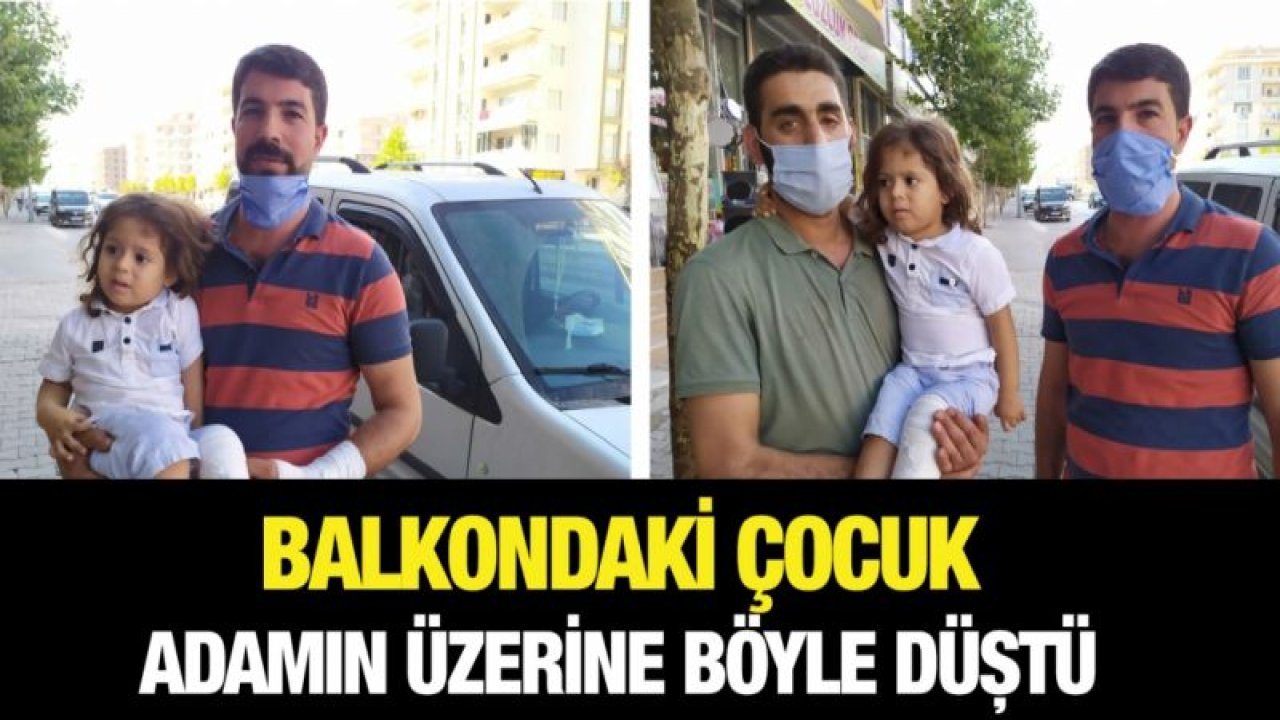 Balkondaki çocuk adamın üzerine böyle düştü