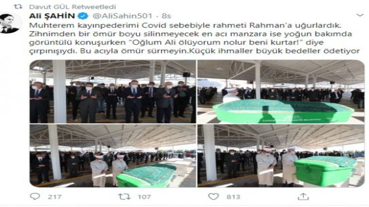 Gaziantep Ak Parti Milletvekili Ali Şahin'in Acı Günü...Kayınpederini Covid-19'dan Kaybetti...Ali Şahin'den Yürek Burkan Paylaşım...