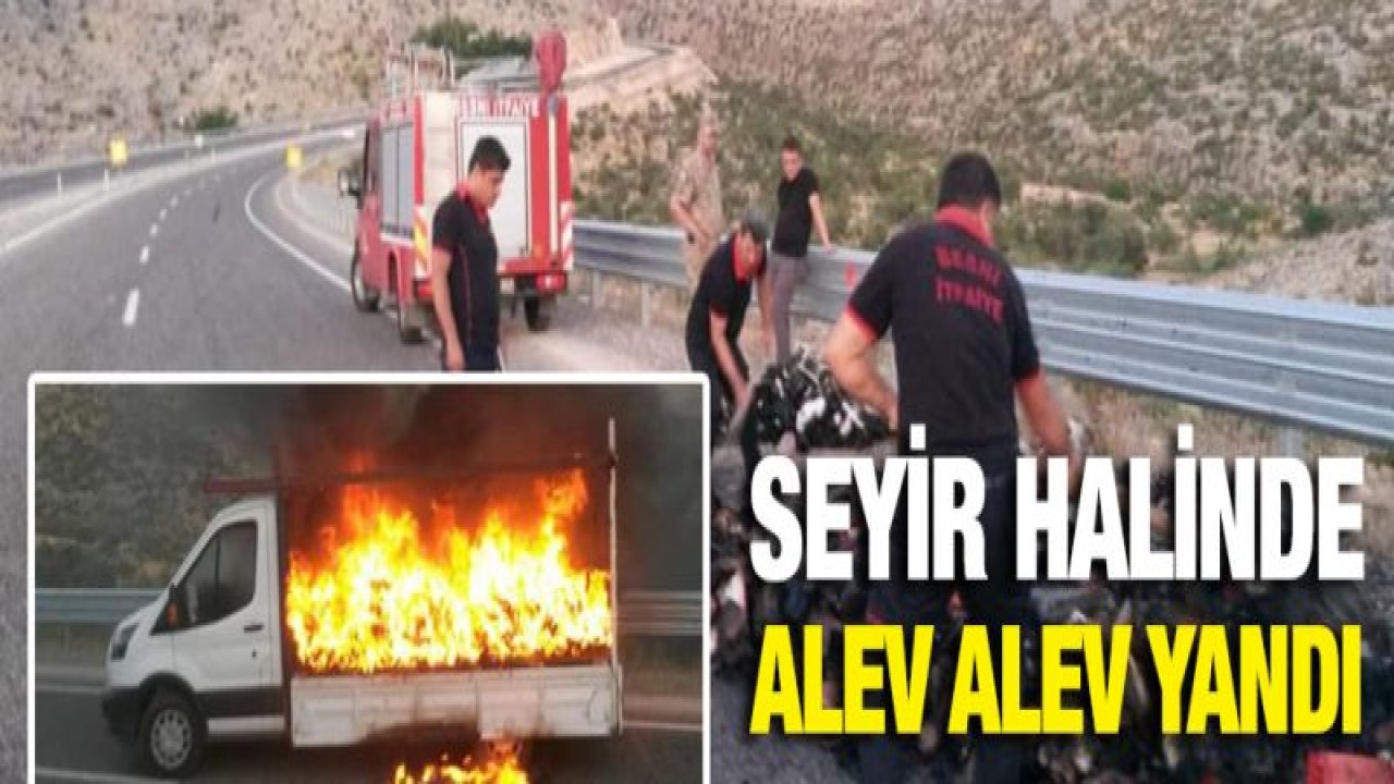 Ayakkabı yüklü kamyonet alev alev yandı