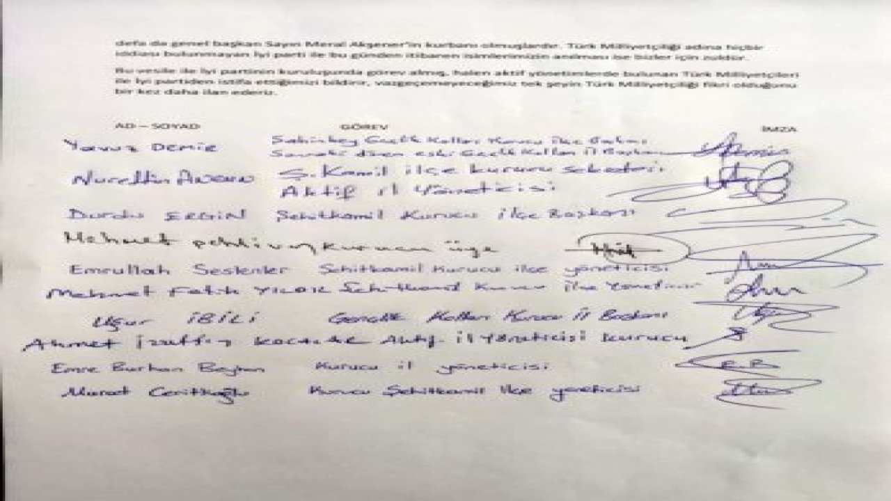 Son Dakika...Gaziantep İYİ Parti Kurucuları Genel Başkanları 'AKŞENER'i Suçladı...İşte İstifa Dilekçesi...