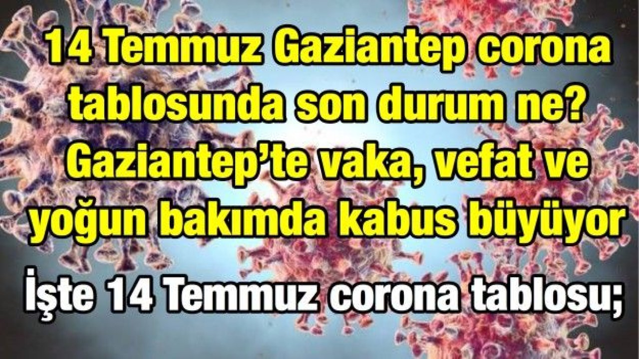 14 Temmuz Gaziantep corona tablosunda son durum ne? Gaziantep’te vaka, vefat ve yoğun bakımda kabus büyüyor