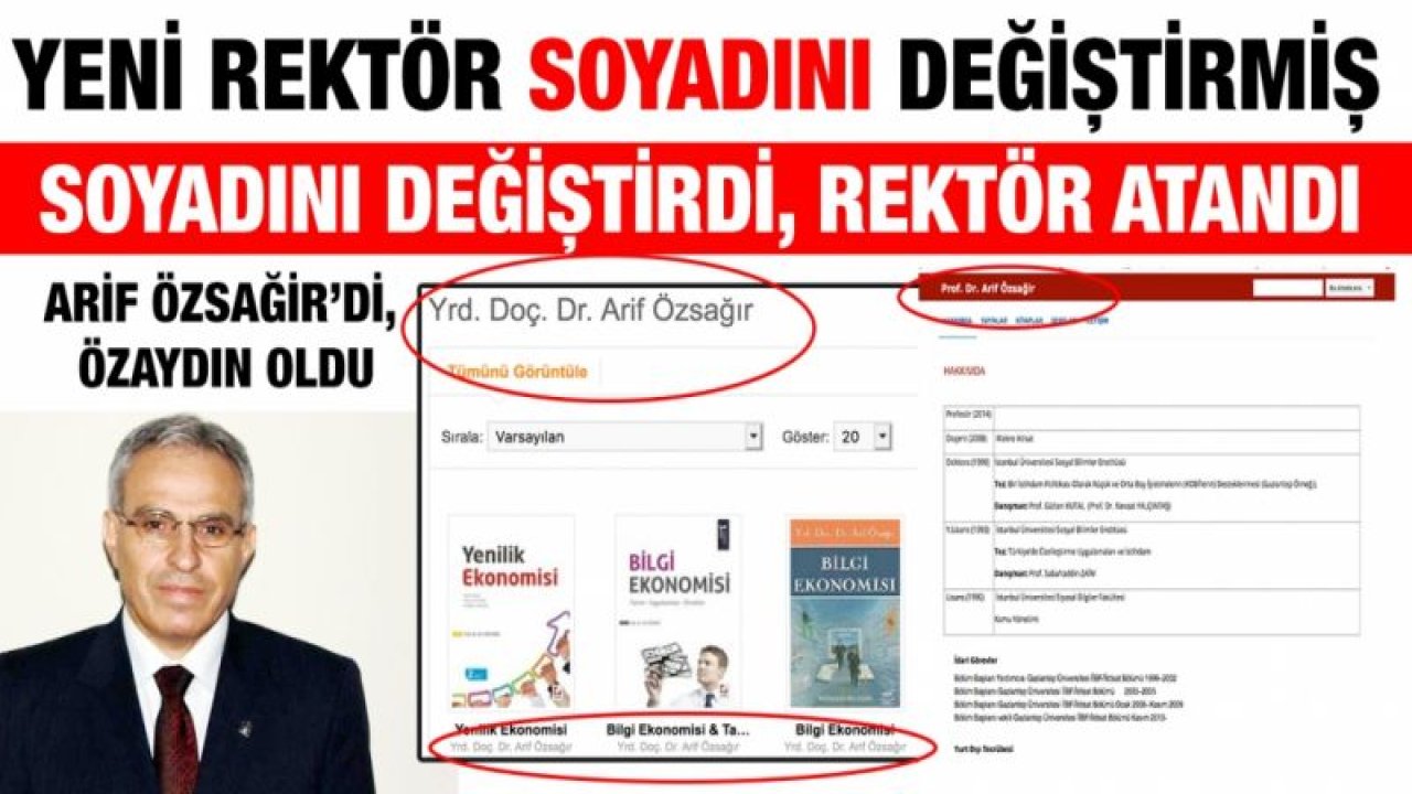 Yeni rektör soyadını değiştirmiş...  Soyadını değiştirdi, Rektör atandı...  Arif Özsağir’di, Özaydın oldu