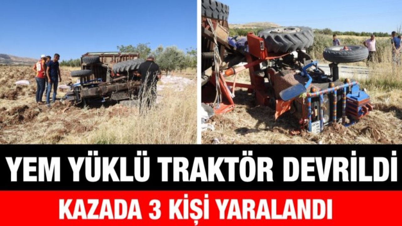 Yem yüklü traktör devrildi: 3 yaralı