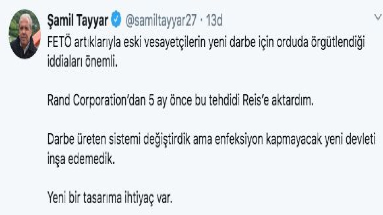 'DARBE' Söylentilerine Şamil Tayyar'da Twitter'dan katıldı