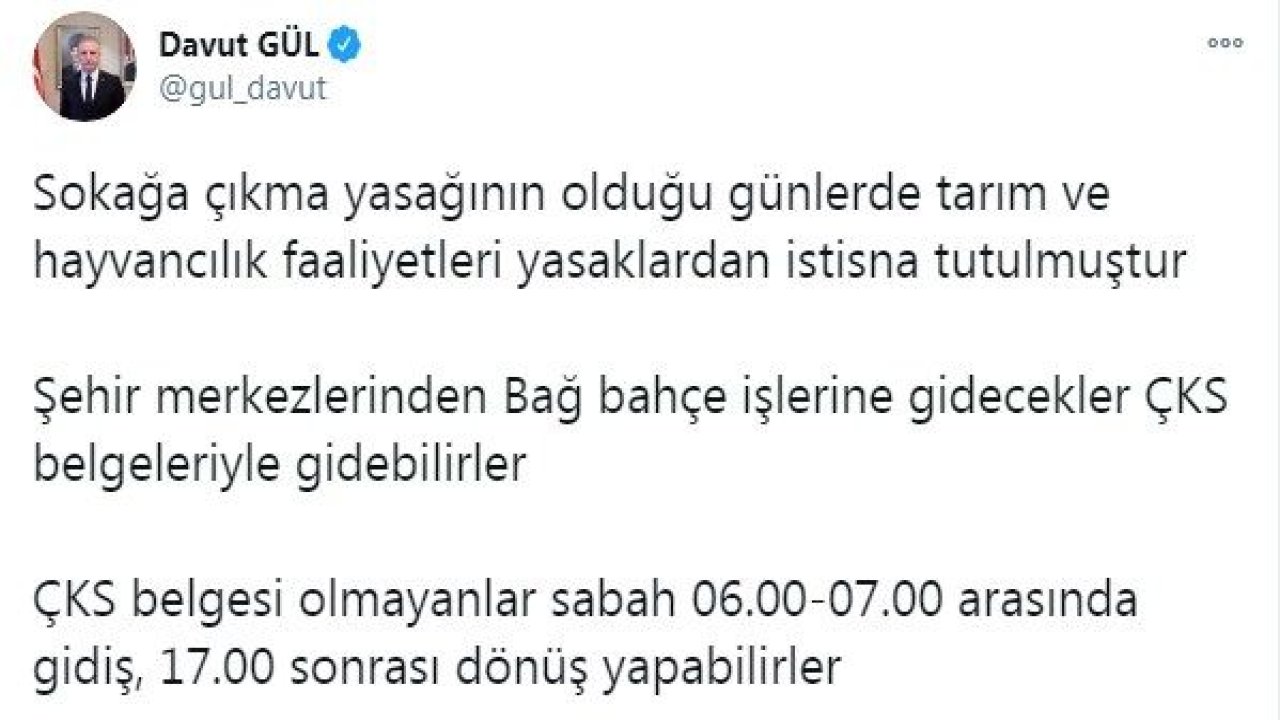 Vali Davut Gül açıkladı... Onlar yasaklardan istisna tutulmuştur