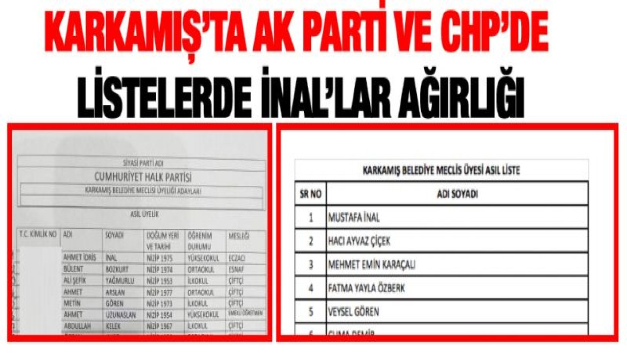 Karkamış'ta AK Parti ve CHP'de listelerde İNAL'lar ağırlığı